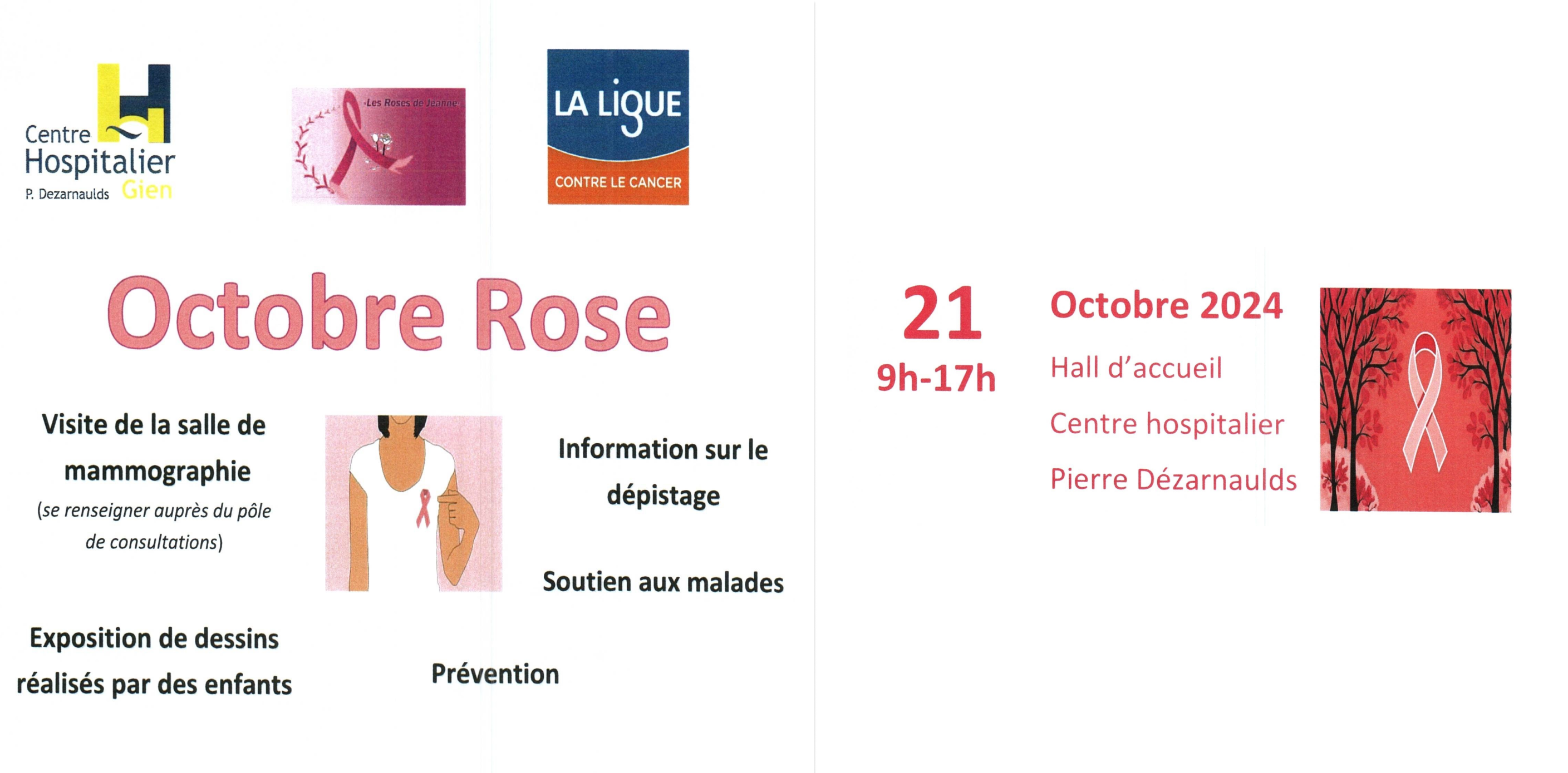 Affiche et photo de l'équipe médicale du Centre Giennois d'imagerie médicale pour Octobre rose 2024